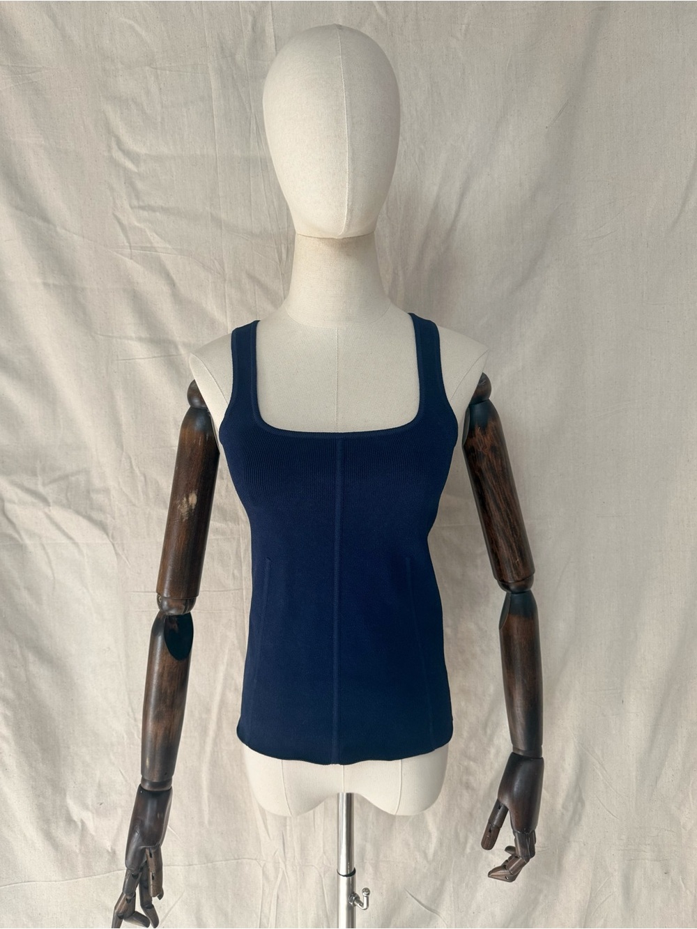 KHAITE navy blue square-neck ribbed knit tank